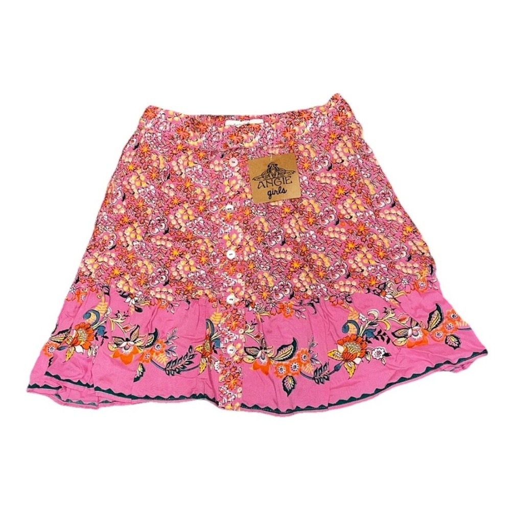 Angie Pink Floral Bohemian Elastic Skirt NWT Girls Medium